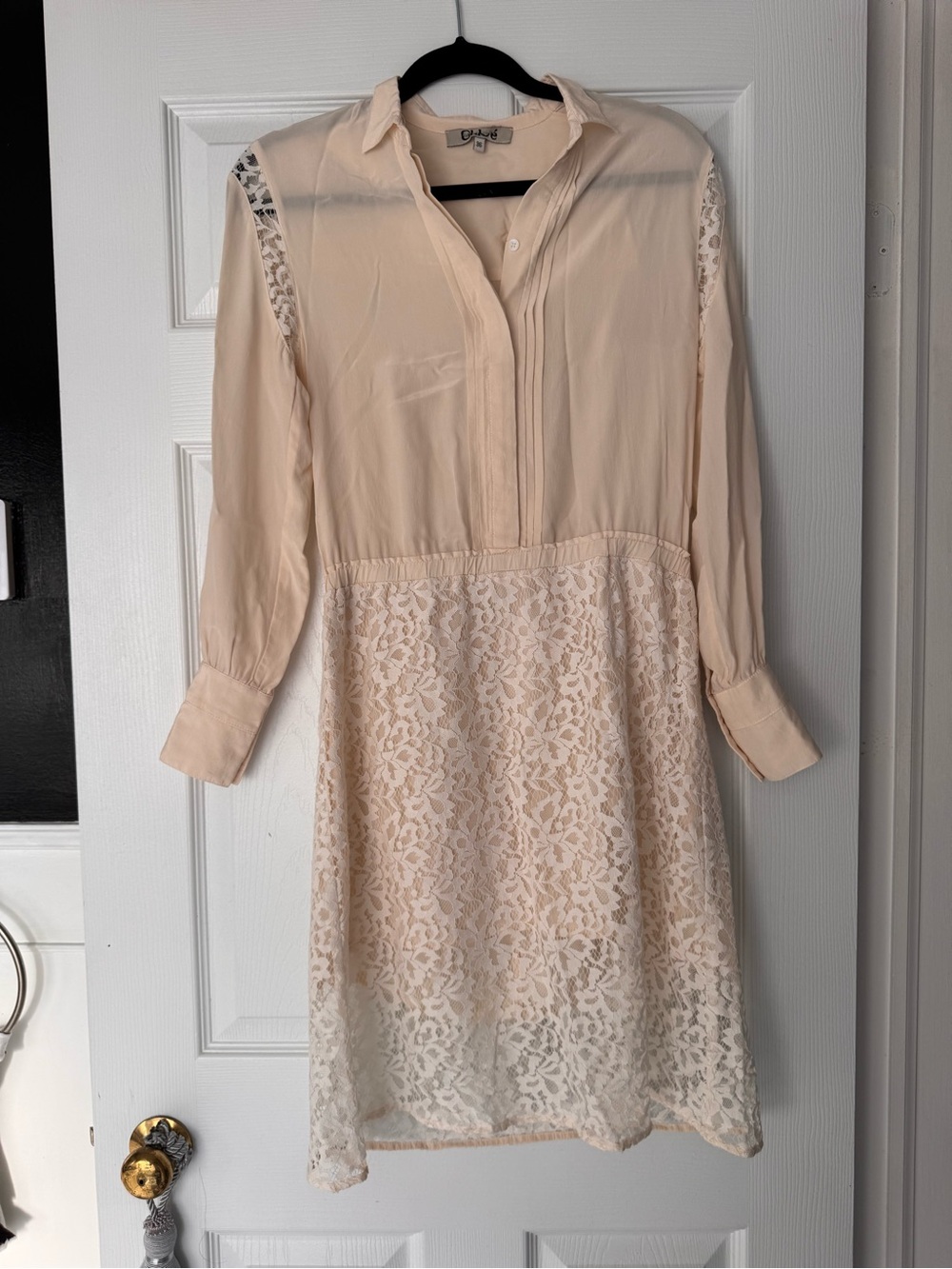 Chloe Cream Long-Sleeve Lace Midi Dress - Picture 2 of 4